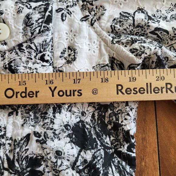 Reversible Quilted Jacket Womens Black White Floral Polka Dot Button Front Med - Picture 8 of 12